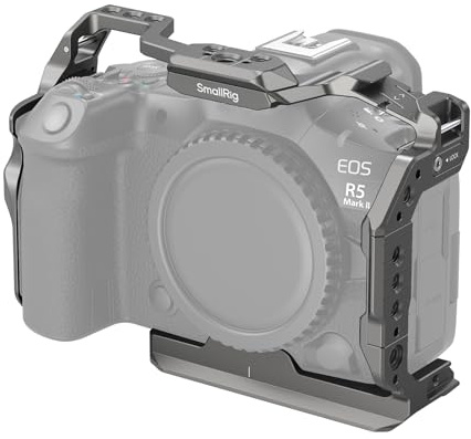 SMALLRIG HawkLock Schnellwechselkäfig für Canon EOS R5 Mark II mit gehärtetem Displayschutz, mit 1/4-20 Gewindelöchern, 3/8-16 Gewindelöchern, Blitzschuh, NATO-Schienen, Titangrau – 4977