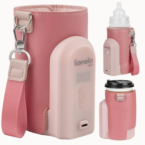 LIONELO Thermup Go Evo Bärbar Flaskvärmare för Resor, USB-C Laddning, 5 Temperaturer 38–50 °C, Passar Alla Flaskor 50–80 mm, upp till 9 h Drift, LCD Display, Säker Sensor, för Bil och Promenad