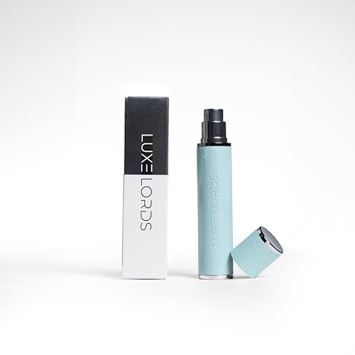 LUXE LORDS Leather Perfume Travel Refillable Atomiser, 10ml Perfume Atomiser Bottle, Portable Size Spray perfume Bottle Luxurious Travel accessory. (BLUE)