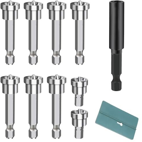 Bamyli 9 Pcs Drywall Bits with Depth Stop, Drywall Screw Bit,1/4 Hex Shank Magnetic Positioning Screwdriver Bits with 60mm Extension Socket Drill Bit Holder and Pallet for Plasterboard