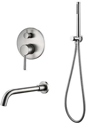 Juego de grifo mezclador for bañera, ducha, grifo de baño frío y caliente, desviador de acero inoxidable cepillado con boquilla de montaje en pared, manguera de mano(2ways-260mm)