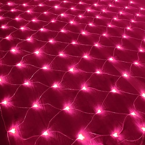 KINGCOO Red de luces de 192 LED, impermeable, alimentada por batería, malla luminosa, cortina de luces para jardín, interior y exterior, Navidad, boda, fiesta, decoración de pared (Rosa, 3x2M)
