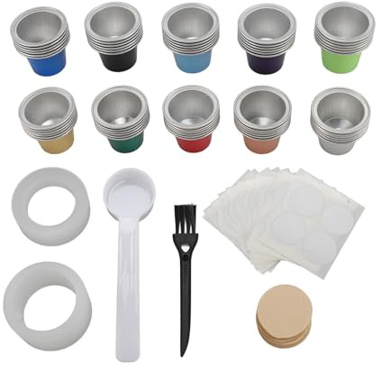 Ensemble de 60 Dosettes de café Jetables, Pratiques dans la Conception, Capsules avec Couvercles en Aluminium, Papier Filtre, Cuillère et Brosse pour Cafetière