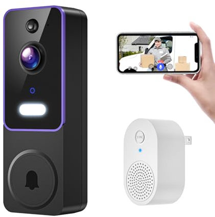 Blazique Smart Video Doorbell Camera, Wireless Indoor/Outdoor Surveillance Cam, AI Human Detection, Live View, 2-Way Audio, Night Vision, 2.4G WiFi Only, Cloud Storage (sold separately)