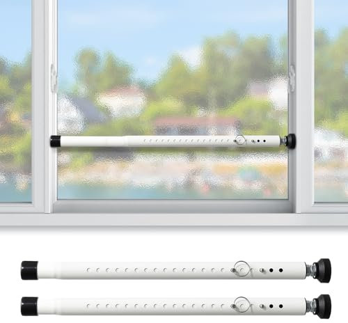Window Security Bar Adjustable Inside Sliding Glass Door, Lock, Metal Stopper for Patio House, Burglar Prevention, Child Safety, Vertical, White 2 pcs
