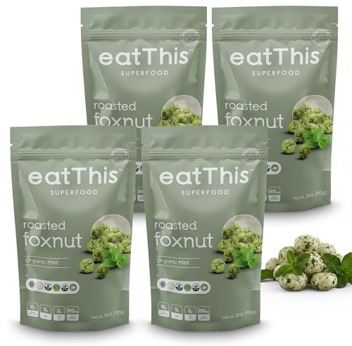 EatThis Superfood Roasted Foxnuts (Makhana), Organic Mint | Healthy Snack | Pack of 4 – 12 oz Total | Vegan, Gluten-Free, High Protein, Non-GMO, Guilt free