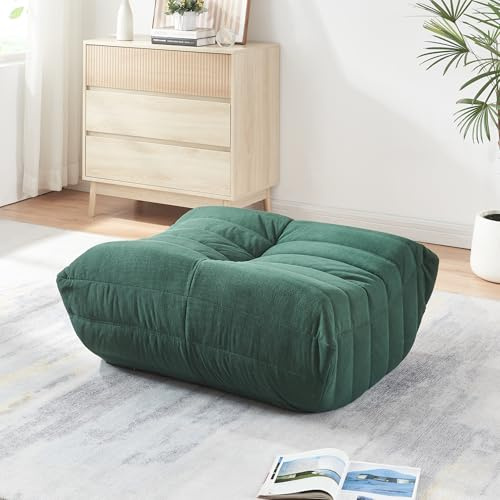 [en.casa] Pouf Poggiapiedi Imbottito Ottomana Seduta Extra con Rivestimento in Velluto a Coste Trapuntato per Camera da Letto Soggiorno 35x80x65 cm - Verde