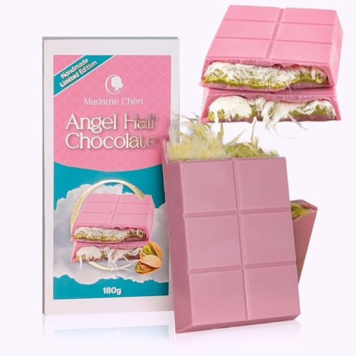 Chocolate estilo cabello de ángel | 200 g de algodón de azúcar rosa | con crema de pistacho y algodón de azúcar turco | Delicia exclusiva y tendencia en TikTok 2025