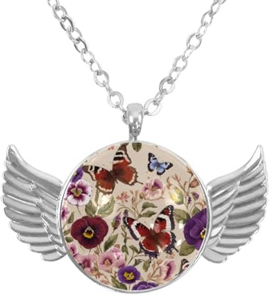 Luoweisi Angel Wings Necklace with Butterflies Pansies, Aluminum Alloy Jewelry Gifts for Men Women