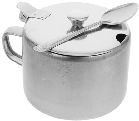 VERDANVERSE Azucarero De Cocina De Acero Inoxidable Grande Con Tapa y Cuchara, Recipiente Multifuncional Para Especias, Sal y Azúcar, Con Asa, Adecuado Para Uso Doméstico y Restaurantes
