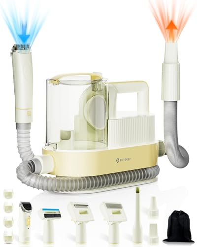 PETGUGU Tosatrice per Cani con Aspirapolvere, 7-in-1 Toelettatura per Cani e Gatti, 11000Pa Potente Aspirazione, Contenitore 2.5L, Dispositivo Silenzioso con 3 Livelli e Funzione Asciugatura, M1 Pro