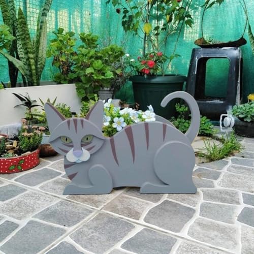 Divertida maceta de gato siamés, perfecta para mostrar tus plantas favoritas en casa (gato azul)