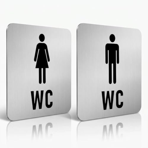 2 Stück Wc Schild Selbstklebend – Toilettenschilder Damen Herren, Toilettenschild Türschilder 12x12cm aus Edelstahl, WC Schilder, toilettenschilder für Gäste Schild, Türschild, Wc Aufkleber