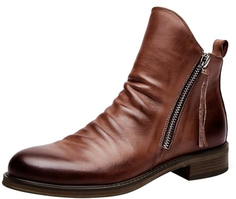 Botas de cuero para hombre con cremallera lateral, zapatos clásicos de cuero para hombre, sin cordones, botines de cuero, antideslizantes, impermeables, elegantes zapatos de negocios, botas cortas