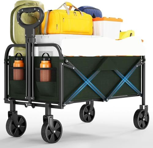 RBFGYIOP Bollerwagen Faltbarer 172kg Traglast & All-Terrain Rädern, 220L Volumen Wasserdichter Transportwagen, Ultra-leicht 5.5KG für Camping Strand Garten und Einkauf, Grün