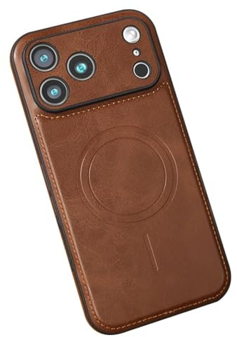Generico Custodia magnetica for iPhone 17/17 Air/17 Pro/17 Pro Max, Custodia sottile e minimalista anti-impronte Protezione completa della fotocamera Cover in pelle antiurto(Brass,17)
