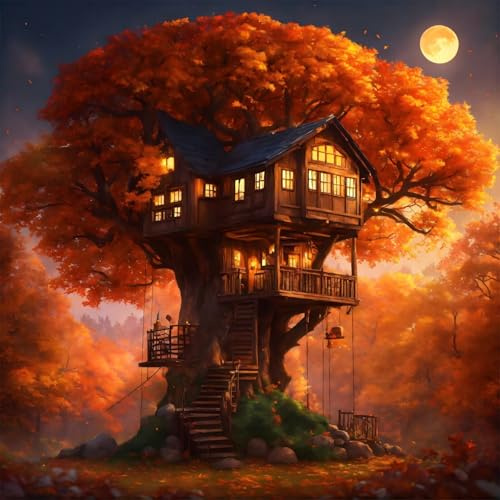 Paisaje de casa en el árbol de otoño Puzzle 150 Piezas Rompecabezas para Adultos 150 Piezas Juego de desafiante Rompecabezas Familiar Regalo Adulto