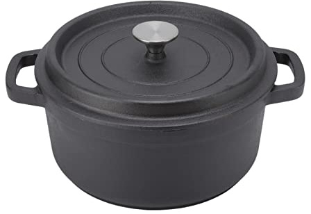 Qcwwy Forno Olandese in Ghisa con Manici a Doppio Anello, Pentola Non Rivestita da 24 Cm, Fondo Piatto per Forno Olandese per Zuppe e Stufati
