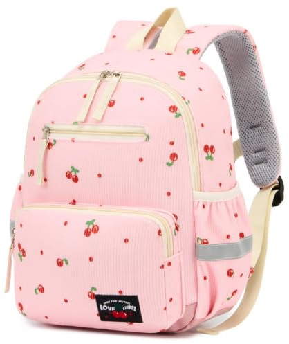 PROTAURI Kindergartenrucksack Mädchen 4-7 Jahre 9.2L, Rosa Kirsche | mit Brustgurt reflektierend leicht atmungsaktiv ergonomisch DIN A4 abwischbarer Boden Vintage Kordsamt