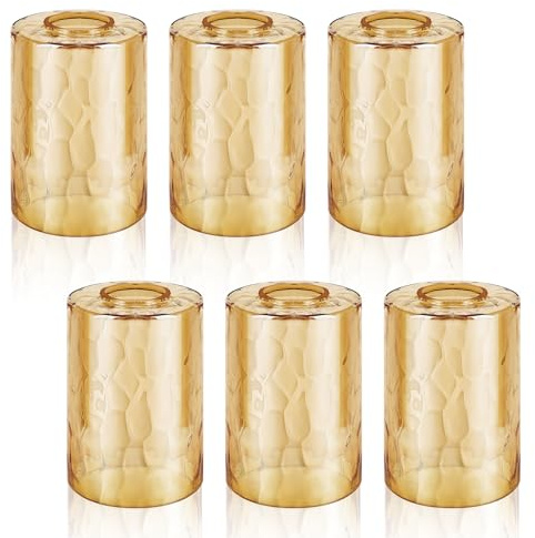 6er Set Lampenschirm Glas Bernstein – Hammerschlag Design Ersatzglas für Pendelleuchte & Hängelampe, E26/E27 Fassung, Ø 10cm Lampenglas Ersatz, Lampenschirm Klein für Badezimmer, Küche & Wohnzimmer