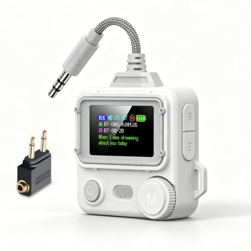 Bluetooth 6.0 Transmitter Empfänger für TV/Flugzeug auf 2 kabellose Kopfhörer, Dual Link mit 3,5 mm AUX 2-in-1 kabelloser Bluetooth-Audio-Adapter für Reisen, Flug, Fitnessstudio, Boot, Auto