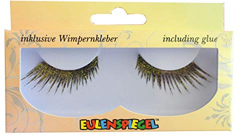 Eulenspiegel 000786 - Wimpern schwarz mit Gold-Effekt, 1 ml Spezial-Wimpernkleber, Anleitung | Edler Schimmer inkl. 1 ml Spezial-Wimpernkleber und Anleitung, für Karneval & Mottopartys