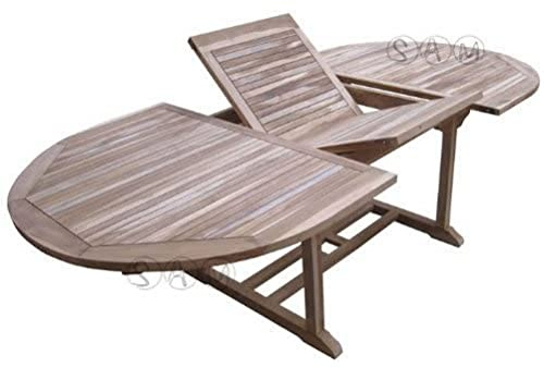 SAM Möbel Gartentisch Aruba hochwertiges Teak Holz Schirmloch in der Mitte des Tisches ausziehbar natürliche Maserung pflegeleicht, Braun, 240 x 100 cm | ausziehbar, natürliche Maserung pflegeleicht, Braun, 240 x 100 cm