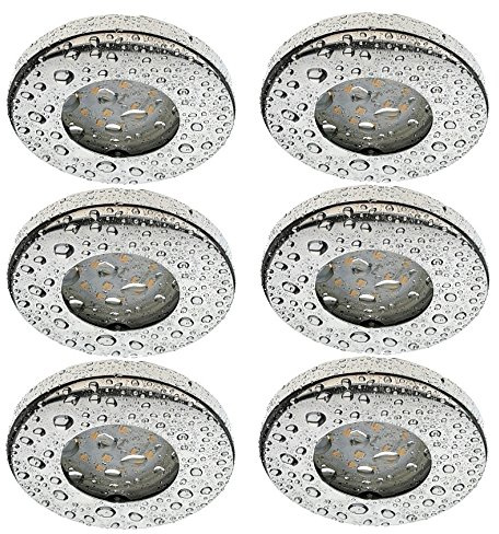 Trango 6er Set 6729IP65-068MOSD IP65 LED Einbaustrahler aus Edelstahl poliert inkl. 6x 5 W 3-Stufen dimmbar 3000K warmweiß Ultra Flach LED Modul, Bad Einbauleuchte, Deckenstrahler, Deckenlampe
