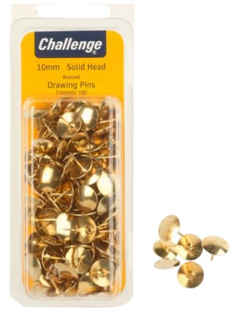 Challenge Reißzwecken (Solid Head) – vermessingt (klappbar, Pack) 10 mm