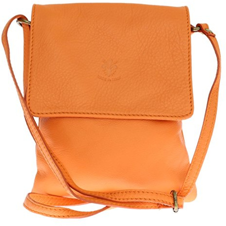 Girly Handbags Sac bandoulière en cuir véritable Vera Pelle pour femme Sac messager Holiday Orange