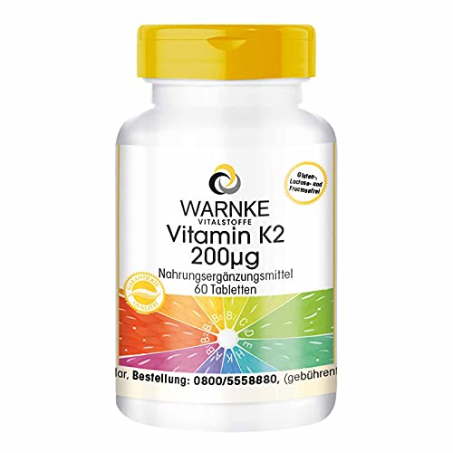 Vitamin K2 200μg - natürliches Menaquinon MK-7-60 Tabletten - hochdosiert & vegan | Warnke Vitalstoffe - Deutsche Apothekenqualität