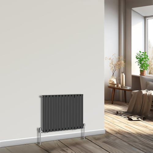 NRG Horizontal Designer Radiator Oval Single Panel Central Heating Black 600mmx767mm