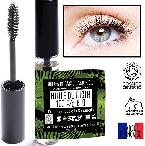 Sérum de croissance - Huile de Ricin Cils Mascara certifiée Biologique - 100% Pure - 1ère Pression à Froid - 10 ml - Stimule la Croissance des Cils, Sourcils, Cheveux et Barbes
