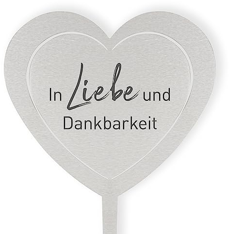 DOLORINO Grabstecker Herz 'In Liebe und Dankbarkeit', eine schöne Grabdekoration, liebevolle Erinnerung fürs Grab oder zuhause, liebevolle Erinnerung