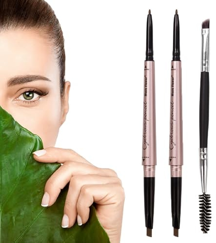HeyBeauty 2 Pack Eyebrow Pencil, Waterproof Eyebrow Makeup with Dual Ends, Professional Brow Kit with Eyebrow Brush, Light Brown