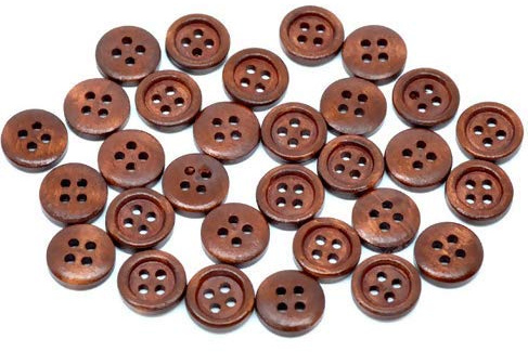 50 stycken träknappar 15 mm 4-håls runda kaffebruna knappar pyssel