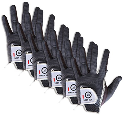FINGER TEN Golfhandschuhe Herren Links Rechts Golfhandschuh Golf Handschuhe Wert 3 6 Stück, Linke Rechte Hand Griff rutschfest Handschuh für Männer Golfer (6 Stück Dunkelgrau L, Links)