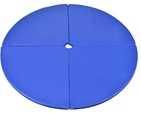 DREAMADE Tapis de Pole Dance Fitness Gymnastique Tapis de Protection en PVC avec 4 Morceaux Pliables Rond, Rembourrage en EPE Diamètre 150 CM Épaisseur 5 CM (Bleu)