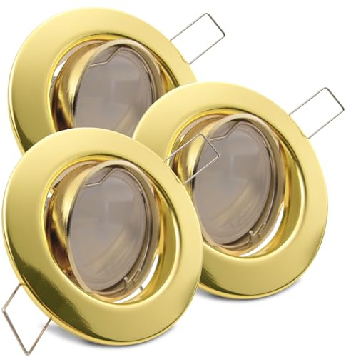 trendlights24 Decora LED Einbaustrahler flach dimmbar Gold 230V 5W 3er Set | extra flach, ET 35 mm, Spot, 400lm, Neutralweiß, 4000K, austauschbar, Deckenspots, Decken Einbauleuchte, rund, schwenkbar