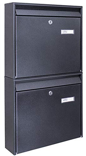 banjado Burg-Wächter Briefkastenanlage - Briefkasten 2 Parteien Schwarz - Doppelbriefkasten - Postkasten Mehrfamilienhaus - Briefkasten XXL mit Namensschild - Briefkästen