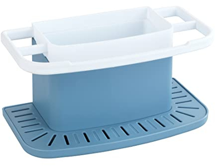 WENKO Spülbeckenorganizer Cosmo, praktischer Spül-Organizer aus hochwertigem Kunststoff, Spülbecken-Caddy mit viel Stauraum für Spülmittel, Spültuch, Schwamm mit 21 x 11 x 11,5 cm in Blau
