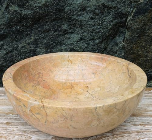 GURU SHOP Massives Rundes Marmor Aufsatz-Waschbecken, Waschschale, Naturstein Handwaschbecken - Ø 35 cm Modell 4a