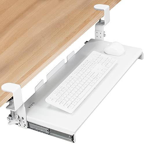 VIVO Große Höhenverstellbare Untertisch-Tastaturablage, C-Klemmhalterungssystem, 27 (33 inkl. Klemmen) x 11 Zoll herausziehbare Plattform Computerschublade zum Tippen, Weiß, MOUNT-KB05HW