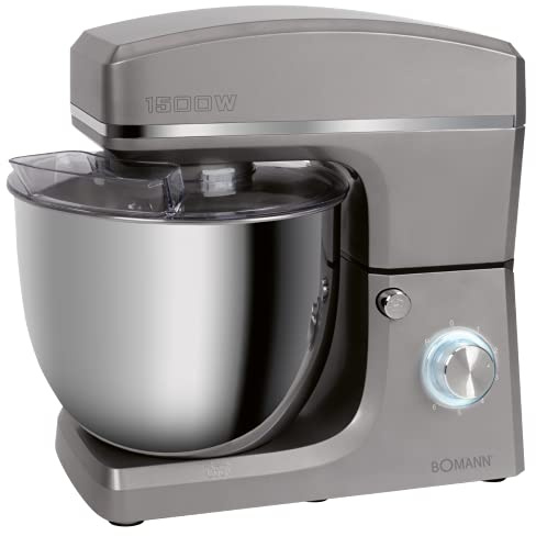 Bomann KM 660361 CB Impastatrice 1500 W, 8 velocità, ciotola in acciaio inox da 10 litri, portata max. 6-6,5 kg, coperchio paraspruzzi con apertura di ricarica, titanio