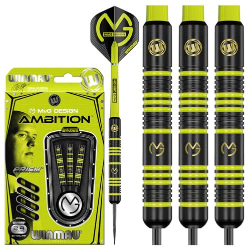 WINMAU Michael Van Gerwen MvG Ambition 24 g professionell mässing steeltip dartpilset med flygningar och skaft