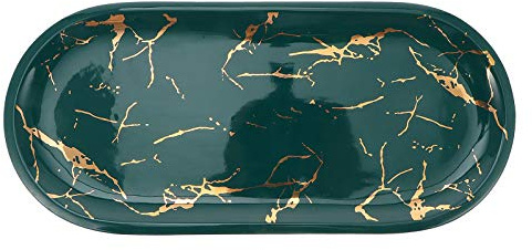 Cabilock Green Ceramic Jewelry Plate with Marble Pattern, Environmental Protection and Dust-resistant Sushi Food Tray for Jewelry Shops and Home Serving
