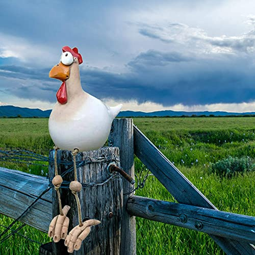 Kamndex Huhn Gartendeko, Harz Hahn Deko Ornament Handarbeit Gartenstatuen Dekorative Hen Yard Dekor Geschenk Animal Figurine Farmhouse Garden Stake für Haus Andenken (White)