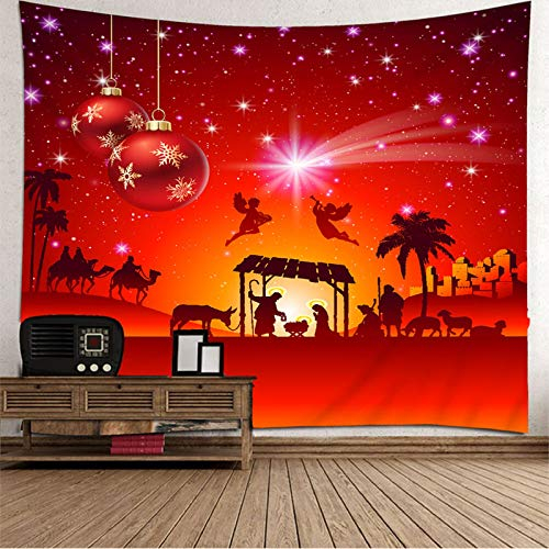 Banemi Großer Wandteppich, Gott Engel Weihnachtskugel Rot Polyester Gobelin Jungen 260X240cm