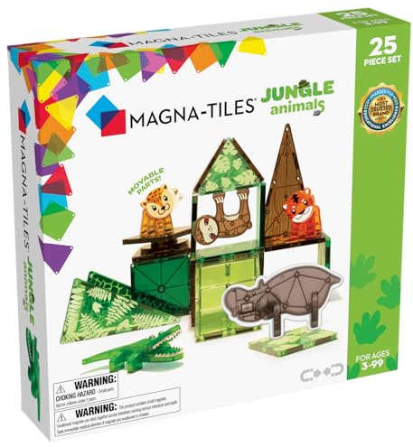 Magna-Tiles Jungle Animals 25-Piece Set - 3D magnetic building tiles, Clear Colors