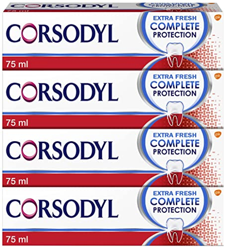 Corsodyl Complete Protection Toothpaste, Extra Fresh, Gum care, Fluoride toothpaste, 4x75ml